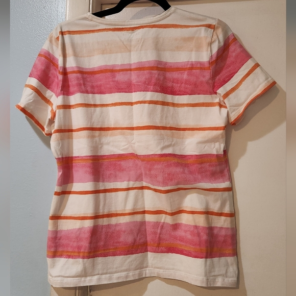 Women's Talbots Pink And Orange Stripe Tee, Size L - Picture 9 of 11